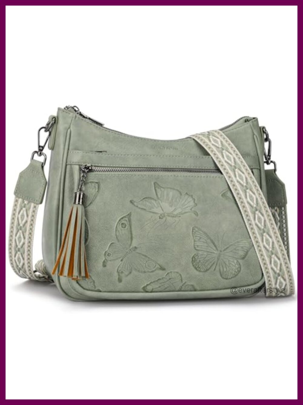 Vegan Leather Crossbody Bag Medium Butterfly Embossed Purse for Women